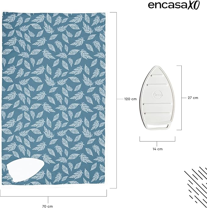 Encasa XO Ironing Mat/Pad (Large 48"x28") with 3mm Padding & Silicone Iron Rest for Steam Pressing on Tabletop or Bed - Heat Resistant, Portable, Quilting & Travel Blanket - Big Leaves Blue-Ruum Studio Home