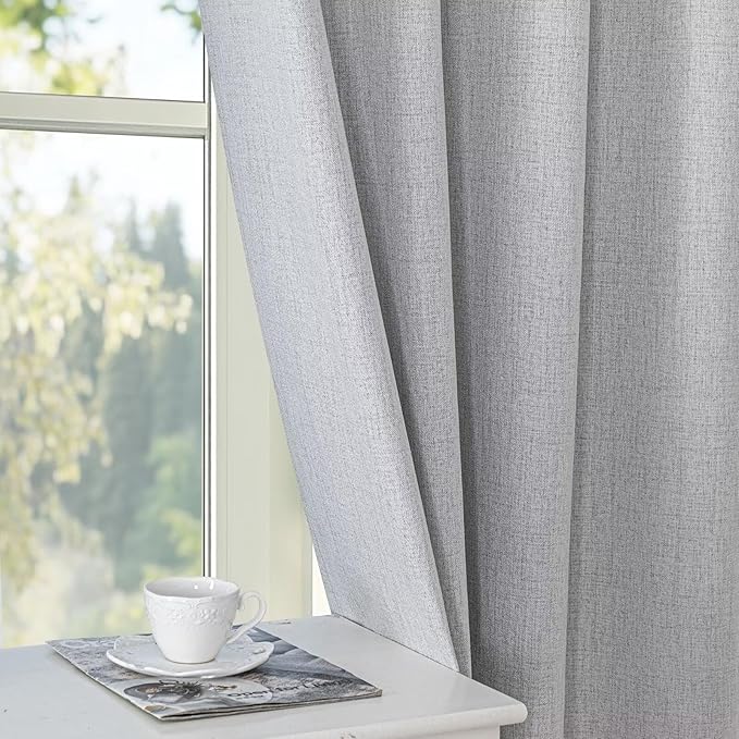 Blackout Curtains 108 Inches Long 2 Panels Set, 100% Black Out Textured Thermal Curtains, Grommet Light Blocking Drapes for Living Room Bedroom Luxury Decor(52W × 108L inch, Greyish White)-Ruum Studio Home