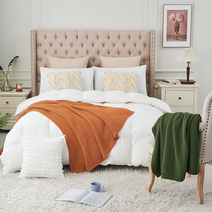 Chunky Cable Knit Throw Blanket Lightweight Burnt Orange 100% Organic Cotton Blanket for Sofa Couch Bed Baby Nursery, Rustic Shabby Chic Modern Farmhouse, 60” x 80” Give Laundering Bag-Ruum Studio Home
