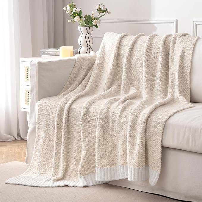 MIULEE Cream Super Soft Throw Blanket for Bed, Twin Size Cozy Fluffy Warm Blankets Knit Blankets for Couch, Sofa, Chair, Living Room, Camping, Picnic, 60 x 80 inch-Ruum Studio Home
