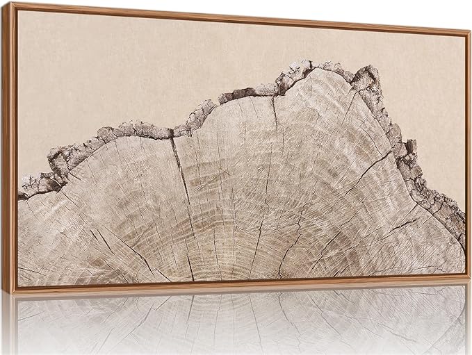 SIGNINART Large Tree Ring Framed Canvas Wall Art, Rustic Beige Wooden Wall Decor, Neutral Nature Wood Stump Artwork, Modern Art Prints for Bedroom Living Room Office 20"x40"-Ruum Studio Home