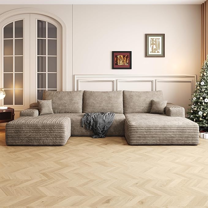 108" Sectional Couches for Living Room Modern Modular Sofa with L-Shape Couchs Upholstered Boneless Couch Deep Seat Sectional Couch with Chaise (Camel, Right Facing Chaise+2Seaters+1Ottoman)-Ruum Studio Home