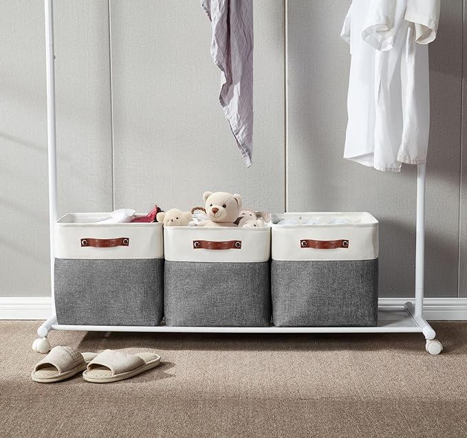 DECOMOMO 13 Inch Cube Storage Bins, Fabric Storage Cube, Basket for Kallax Shelves (Grey & White, 4 Pack)-Ruum Studio Home