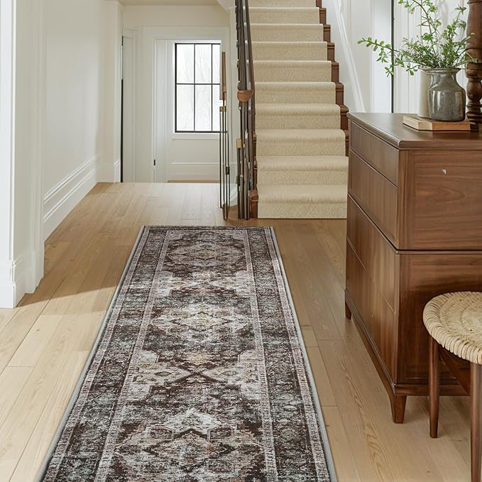 AMOAMI-2X6 Runner Rug-Washable Runners for Hallways-Soft Non Slip Bedside Rugs for Bedroom-Vintage Long Rug for Hallways Entryway Laundry Room Stair Kitchen Bathroom Brick/Brown-Ruum Studio Home