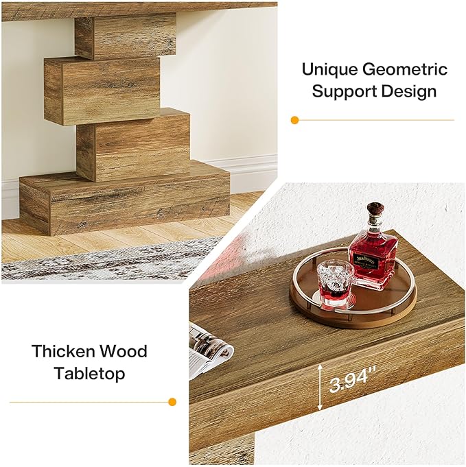 Tribesigns 42.5" Farmhouse Console Table, Narrow Wood Sofa Table Behind Couch with Geometric Base, Industrial Entryway Accent Table for Living Room, Hallway, Entrance (Light Brown)-Ruum Studio Home