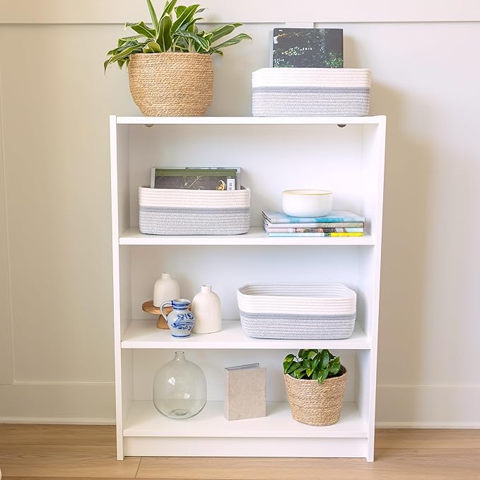 NaturalCozy 13.5”x8.5”x5.5” Storage Baskets for Shelves 3 Pack | Cotton Rope Woven Small Baskets for Organizing | Small Storage Bins for Nursery, Bathroom, Closet, Cube Shelf, Decorative, Gift-Ruum Studio Home