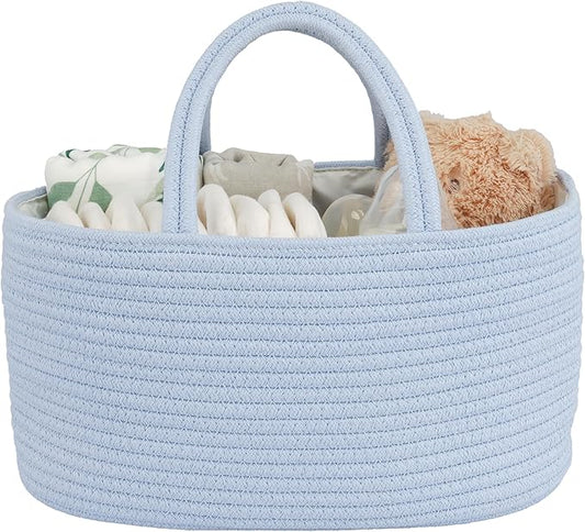 Diaper Caddy Organizer Cotton Rope Baby Basket Nursery Storage and Portable Tote Bag for Car Ideal Baby Shower Gifts and Registry Must-Have for Newborn Essentials blue-Ruum Studio Home