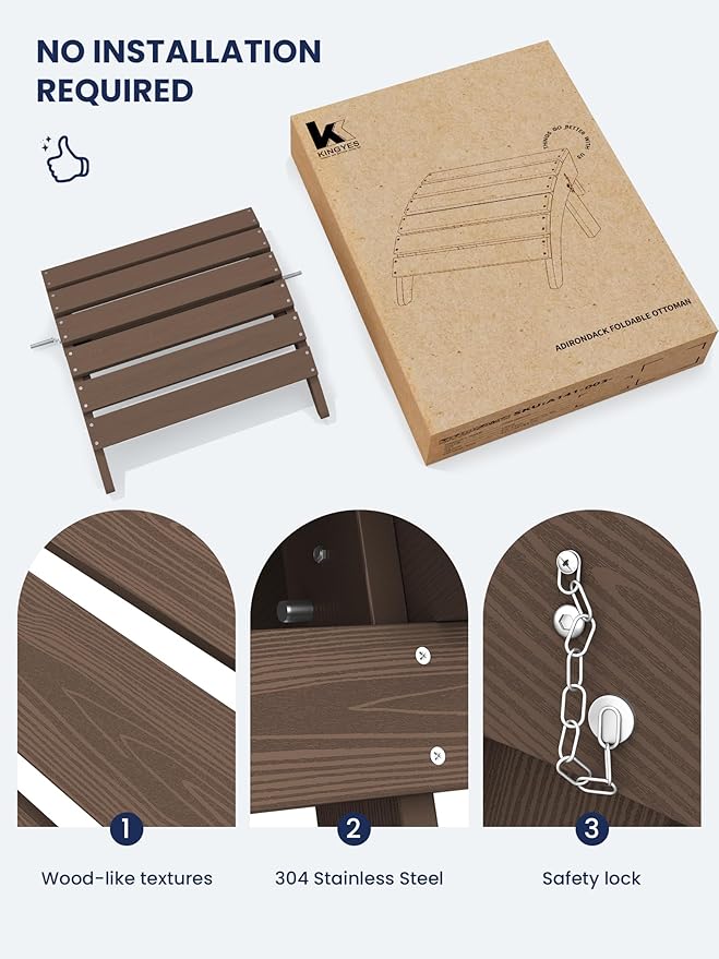 KINGYES Folding Adirondack Ottoman for Adirondack Chair, Brown-Ruum Studio Home