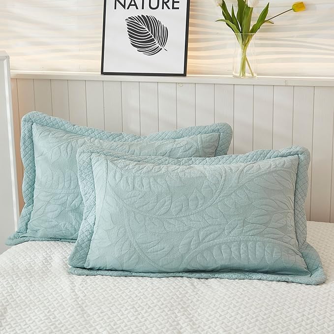 MarCielo 3-Piece 100% Cotton Oversized Bedspread Lightweight Quilt Coverlet Embroidery Farmhouse Bedding Set T0 (Aruba Blue, Oversized Queen (100"x106"))-Ruum Studio Home