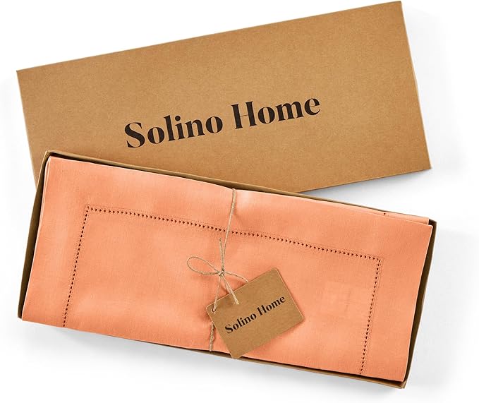 Solino Home Linen Coral Hemstitch Table Runner 36 Inches - 100% Pure Linen Small Table Runner 14 x 36 Inch Ideal for Dresser and Coffee Tables - Classic Hemstitch-Ruum Studio Home