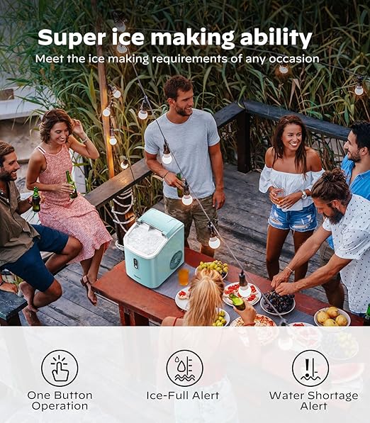 Nugget Ice Maker Countertop, Silonn Chewable Pellet Ice Machine with Self Cleaning Function, Pebble Portable Ice Maker with Ice Scoop for Home Kitchen Office, Green-Ruum Studio Home