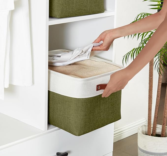 DECOMOMO Storage Bins Fabric Storage Baskets for Shelves, Linen Closet Organization Toys Nursery (Olive Green and White, Large - 3 Pack)-Ruum Studio Home