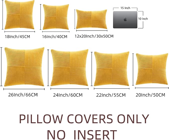 Fancy Homi 2 Packs Sunflower Yellow Spring Decorative Throw Pillow Covers 20x20 Inch for Living Room Couch Bed Sofa, Gold Yellow Home Decor, Soft Corss Corduroy Patchwork Textured Cushion Case 50x50cm-Ruum Studio Home