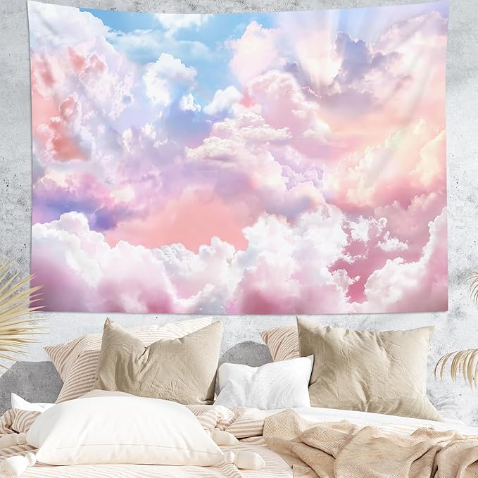 HVEST Pink Cloud Tapestry Colorful Abstract Clouds Natural Landscape Tapestries Wall Hanging for Bedroom Living Room Teen Dorm Indie Decor Poster Blanket,60x40 Inches-Ruum Studio Home