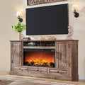 Fireplace TV Stand for 80 Inch TV, 35.7" Tall Farmhouse Entertainment Center W/36'' Electric Fireplace, Media Console with Large Storage Cabinets and Drawers for Living Room, Light Brown-Ruum Studio Home