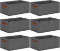 GhvyenntteS Small Fabric Storage Bins 6 Pack, 11.8" x 7.87" x 5.11" Storage Basket with Leather Handles, Closet Storage Bins for Shelves, Storage Baskets for Shelves, DVD Storage (Grey)-Ruum Studio Home