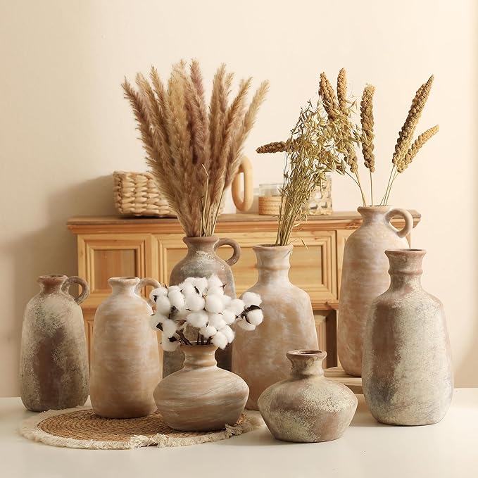 Ceramic Rustic Vase, 12.8" Large Flower Vases Home Decor for Pampas Farmhouse Decorative Pottery Clay Vase for Mantel Entryway Table Living Room Kitchen Bathroom Bedroom-Ruum Studio Home