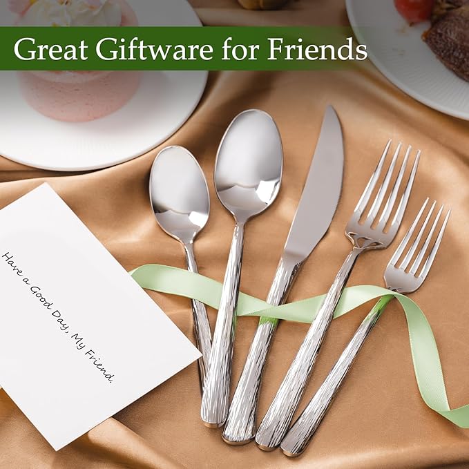 Aisoso 40-Piece High-End Silverware Set with Stone Patterned Handle Mirror Finished Stainless Steel Serving Utensils for 8, Durability and Dishwasher Safe for Home, Restaurant, Weddings-Ruum Studio Home