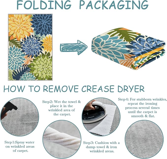 Area Rug 2x3 Yellow Green Washable Entry Small Rug Multicolored Tropical Botanical Modern Floral Indoor Kitchen Door Mat Entrance Carpet Non Slip for Bedroom Living Room, Porch-Ruum Studio Home