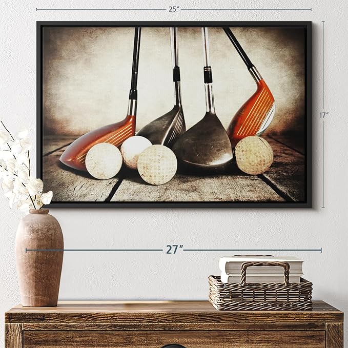 Elephant Stock Golf Sets Wall Art - Horizontal Framed Canvas - 1-Piece Mancave Wall Decor - Photography Sports Canvas Print - Yellow and Brown Decor for Wall - 25" X 17"-Ruum Studio Home