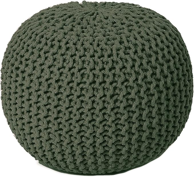 REDEARTH Round Hand Knitted Pouf - Foot Stool Bean Bag Ottoman - Cord Boho Pouffe - Poof Accent Beanbag Footrest for Living Room - Bedroom - Patio - Lounge (19.5"x19.5"x14") - Olive-Ruum Studio Home