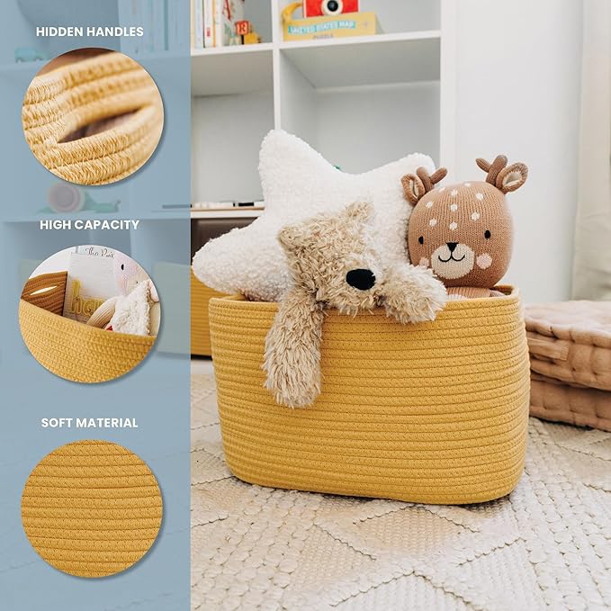 OrganiHaus Woven Storage Baskets for Organizing, Cotton Rope Organizer Bins for Shelves, Closet & Nursery, Dog Toy Basket, Decorative Bins for Toys, Towels & Books - 15x10x9, Orange-Ruum Studio Home