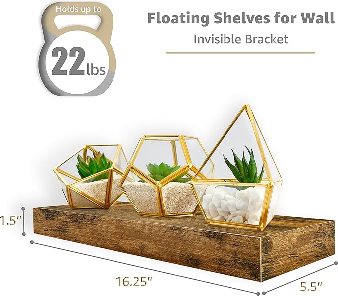 Sorbus Floating Shelves for Wall, Bathroom Shelves Wall Mounted for Kitchen, Bedroom, Living Room, Bathroom Storage, Over Toilet, Hanging Book Shelf for Ｗall Home Decor (Rustic Brown, 5 Pack)-Ruum Studio Home
