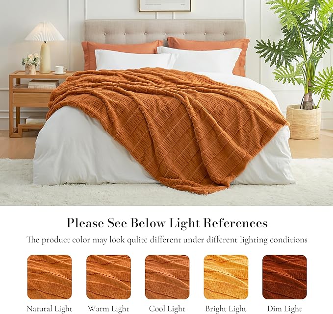 Amélie Home Luxury Striped Faux Fur Throw Blanket for Couch, Embossed Split Fur Cozy Fuzzy Fluffy Luxurious Soft Plush Sofa Chair Bed Gift Blankets for Women Men Wife Friend, 55"x70", Brown-Ruum Studio Home