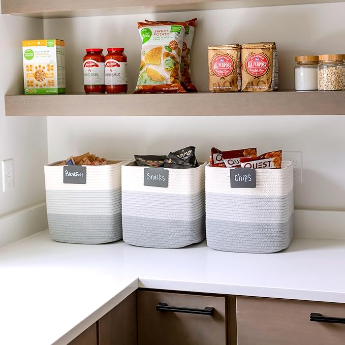 NaturalCozy 13 Inch Cube Storage Bins Cotton Rope Woven Baskets for Organizing 3-Pack | 13 x 13 Storage Cubes | Fabric Square Storage Baskets for Shelves Organizer, Kids Toy Bins, Closet Baby Nursery-Ruum Studio Home