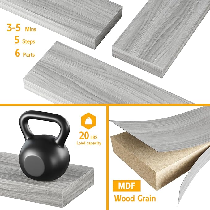 BAMEOS Floating Shelves,40 in W x 8in D Wall Mounted Wooden Shelves with Invisible Brackets Set of 2, Hanging Wall Shelves Decoration for Bedroom, Bathroom, Living Room and Kitchen-Ruum Studio Home
