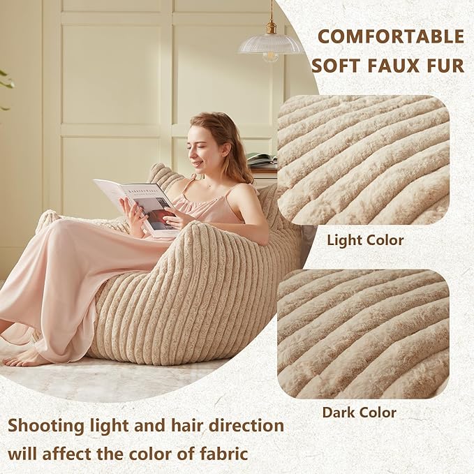 Giant Bean Bag Chairs for Adults Teens, Large Bean Bag Sofa Chairs with Filling Comfy Fuzzy BeanBag Chair with Armrests for Bedroom Living Room Reading-Ruum Studio Home