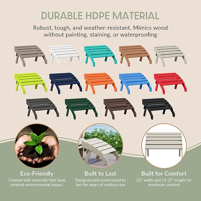 WestinTrends Dylan Outdoor Patio HDPE Adirondack Ottoman Footrest, Sand-Ruum Studio Home
