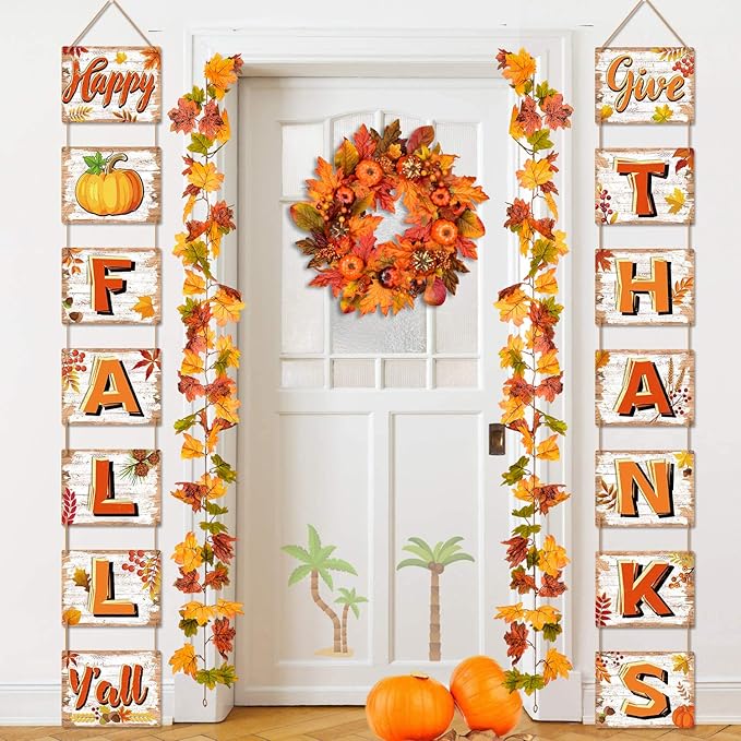 DearHouse 2 Pack Fall Garland Maple Leaf, 5.9Ft/Piece Hanging Vine Garland Artificial Autumn Foliage Garland Thanksgiving Decor for Home Wedding Fireplace Party Christmas (Green)-Ruum Studio Home