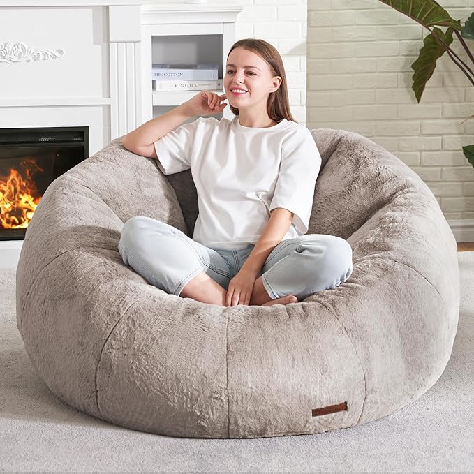 Hobestluk Bean Bag Chairs Large Bean Bag Couch for Adults Stuffed Sofa Chair Comfy Giant Bean Bag Chair with Spacious Design for Reading, Playing or Relaxing (Brown)-Ruum Studio Home