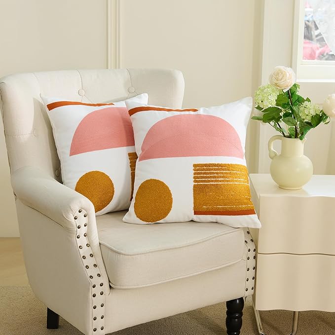 HOdo Home 2PCS 18x18 Pillow Covers-Throw Pillow Cover,Tufted Boho Jacquard Pillow Covers,Farmhouse Decorative Pillow Cover,Pillow Cases for Couch,Sofa,Bed,Chair,Living Room,Home Decor-Ruum Studio Home