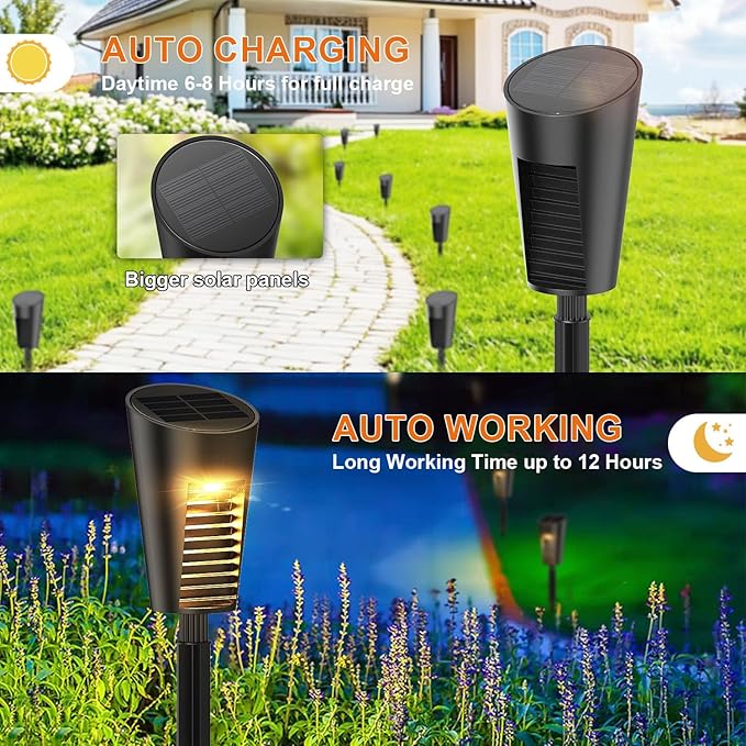 Solar Lights Outdoor Pathway 8 Pack, Solar Pathway Lights Outdoor Auto On/Off Waterproof Garden Landscape Lighting for Path, Yard, Walkway, Driveway, Lawn, Patio, Outside Decor, Warm White-Ruum Studio Home