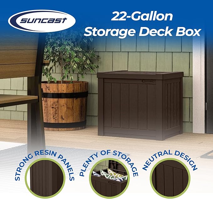 Suncast 17 x 22 Inch Resin 22-Gallon Patio Storage Deck Box, Java Brown (2 Pack)-Ruum Studio Home