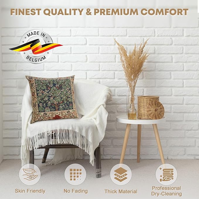 Charlotte Home Furnishings Throw Pillow Covers 16x16 in, Green Tree Decorative Couch Pillow Covers, Boho Decor European Tapestry Cushion Cases, Living Room Cozy Home Decor, Jacquard Woven Soft Cotton-Ruum Studio Home
