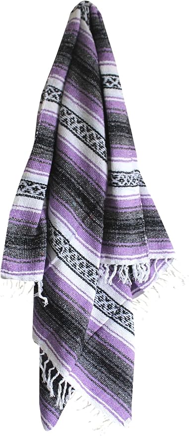 Del Mex Classic Mexican Blanket, Large Authentic Woven Falsa Throw (70"x50"), Artisan Southwest Décor for Beach, Yoga, Outdoors (Lavender)-Ruum Studio Home
