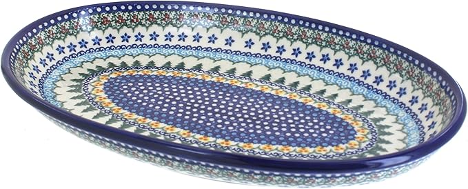 Blue Rose Polish Pottery Holiday Pine Oval Platter-Ruum Studio Home