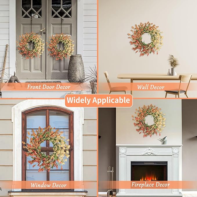 Artgar Fall Wreath, Fall Wreaths for Front Door, 24 in Fall Decor Floral Wreath, Door Wreaths for Front Door Outside All Season for Thanksgiving Home Indoor Outdoor Wall Decor (White&Orange)-Ruum Studio Home