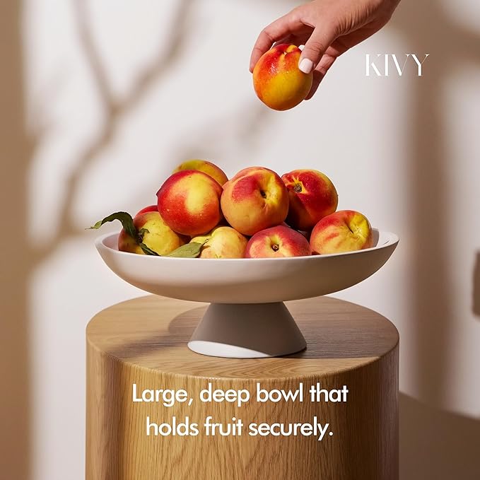 KIVY Concrete Fruit Bowl for Kitchen Counter - Large Decorative Bowl for Home Decor - Modern Fruit Basket for Entryway Table - Pedestal Bowl - Decorative Bowls for Home Decor - White Fruit Bowl Decor-Ruum Studio Home