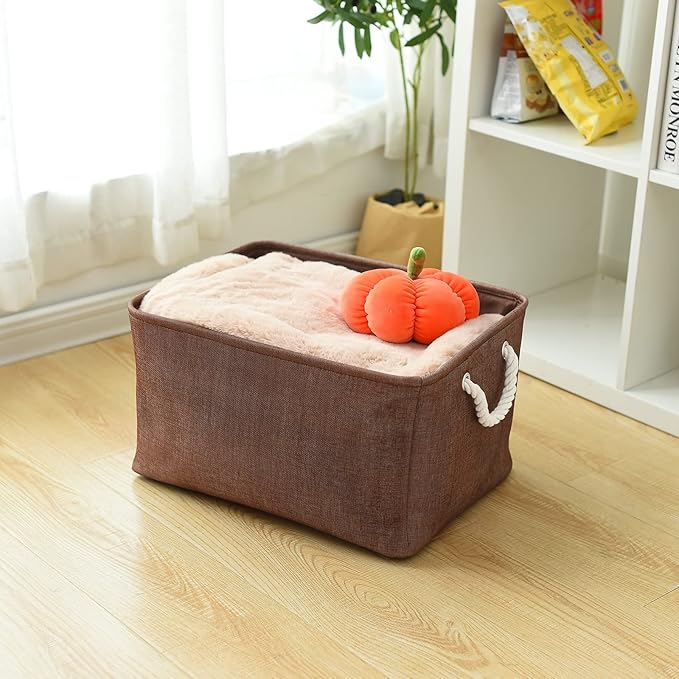 TheWarmHome Organization and Storage Basket for Organizing - 17x14x10 inch 3 Pack Fabric Storage Cubes, Collapsible Storage Bins for Shelves Closet Organizer Toy Gift Cloth (Brown)-Ruum Studio Home