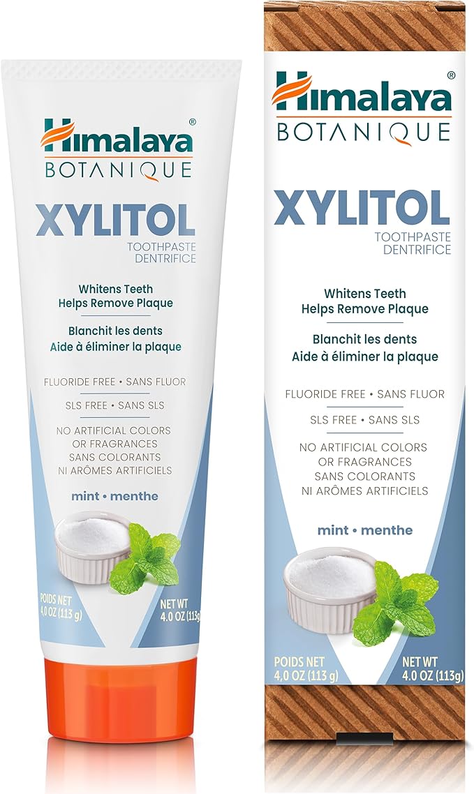 Himalaya Botanique Whitening Antiplaque Toothpaste with Xylitol, Fluoride Free, for Plaque Reduction & Gentle Whitening, 4 oz, 2 Pack-Ruum Studio Home