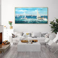 XLSJERST Blue Canvas Wall Art Seascape Painting - Landscape Picture Textured Navy Modern Sailboat Ocean Artwork Framed for Living Room Bedroom Bathroom Home Office Wall Decor Large Size 20"x40"-Ruum Studio Home