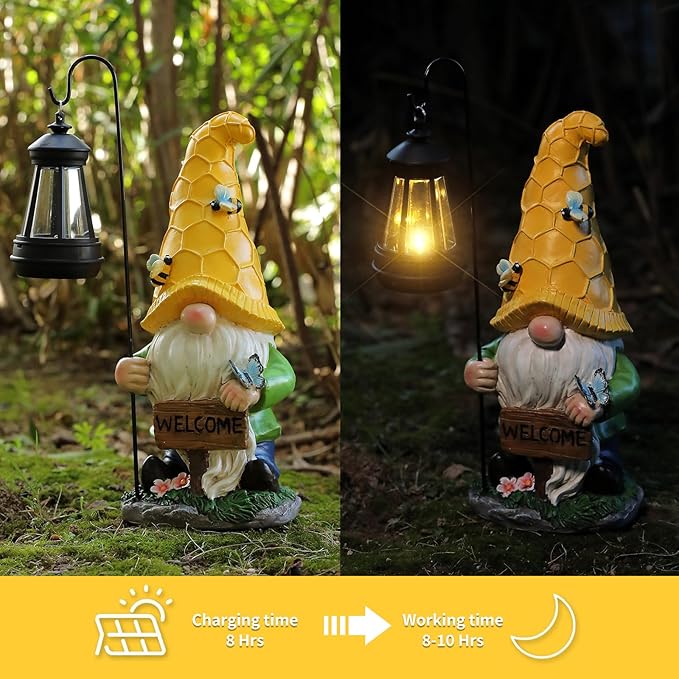 Gnome Garden Decor Statue Mom Dad Gifts Garden Accessories Garden Gnomes Outdoor Lights Solar Resin Gnomes Home Decorations for Patio,Yard,Lawn Ornament-Ruum Studio Home