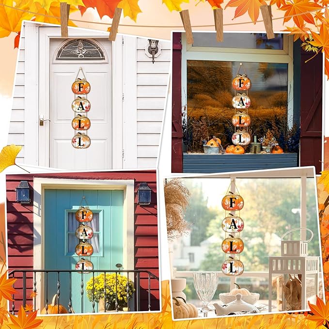 Fall Decorations for Home, Fall Pumpkin Door Sign for Front Door Decor, Autumn Maple Leaf Pumpkin Decorations Wooden Hanging Signs for Home Wall Porch Outdoor Party-Ruum Studio Home