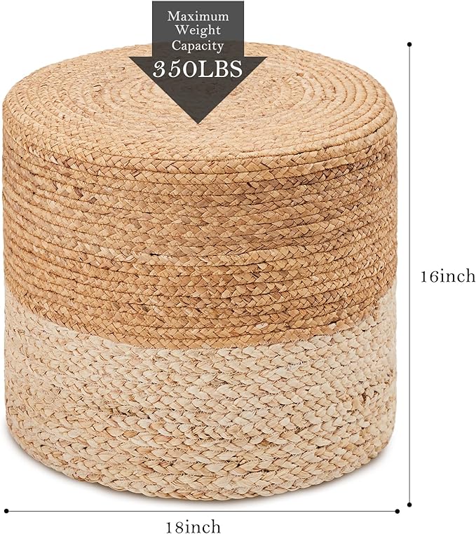 Wimarsbon 18'' Pouf Ottoman, Natural Braided Poof, Round Poufs, Rustic Handweave Lounge Pouffe, Boho Footrest Stool for Bedroom, Accent Table or Seat for Patio, Living Room-Ruum Studio Home