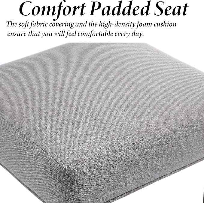 Kmax Farmhouse Dining Chairs Set of 4, Rustic Kitchen Chairs with Linen Fabric Seat and Woven Back, Vintage Accent Chairs for Dining Room, Living Room, Grey-Ruum Studio Home