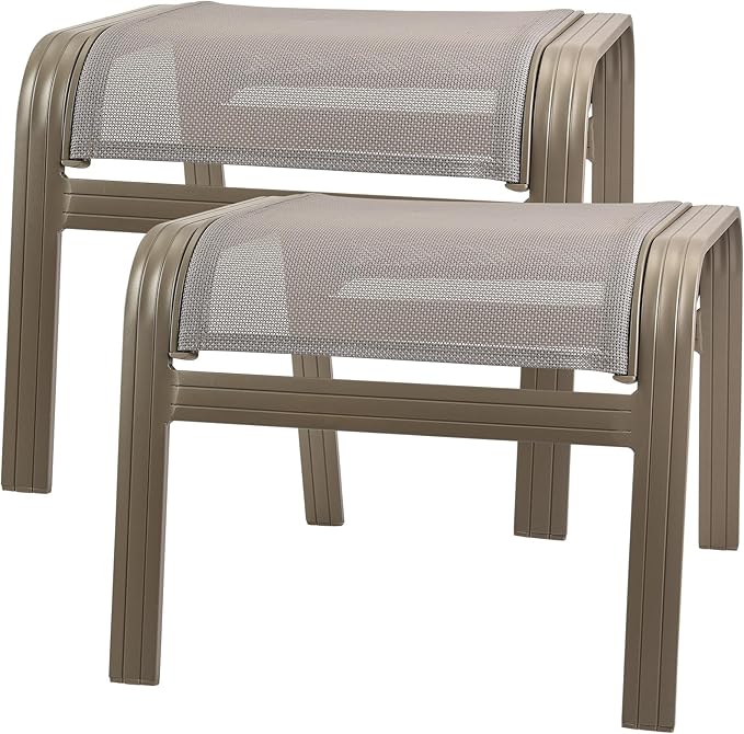 Outdoor Ottoman Patio Footstools Assembled Aluminum Footrest Side Table Small Chair Patio Ottoman for Garden,Balcony,Poolside 2 Set Champagne-Ruum Studio Home